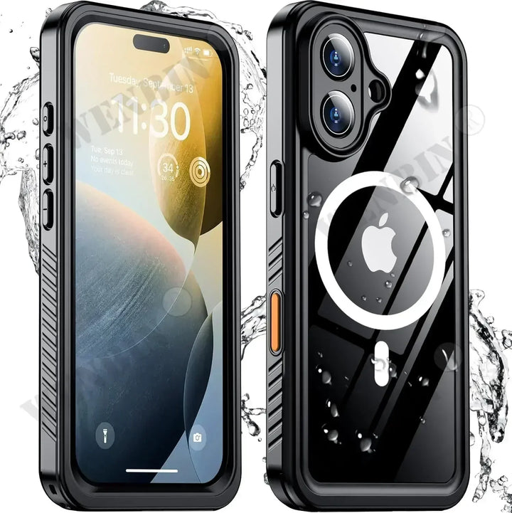 Magnetic fit IP68 waterproof iPhone case. Full-body, shockproof protection for diving, outdoor, and daily use.