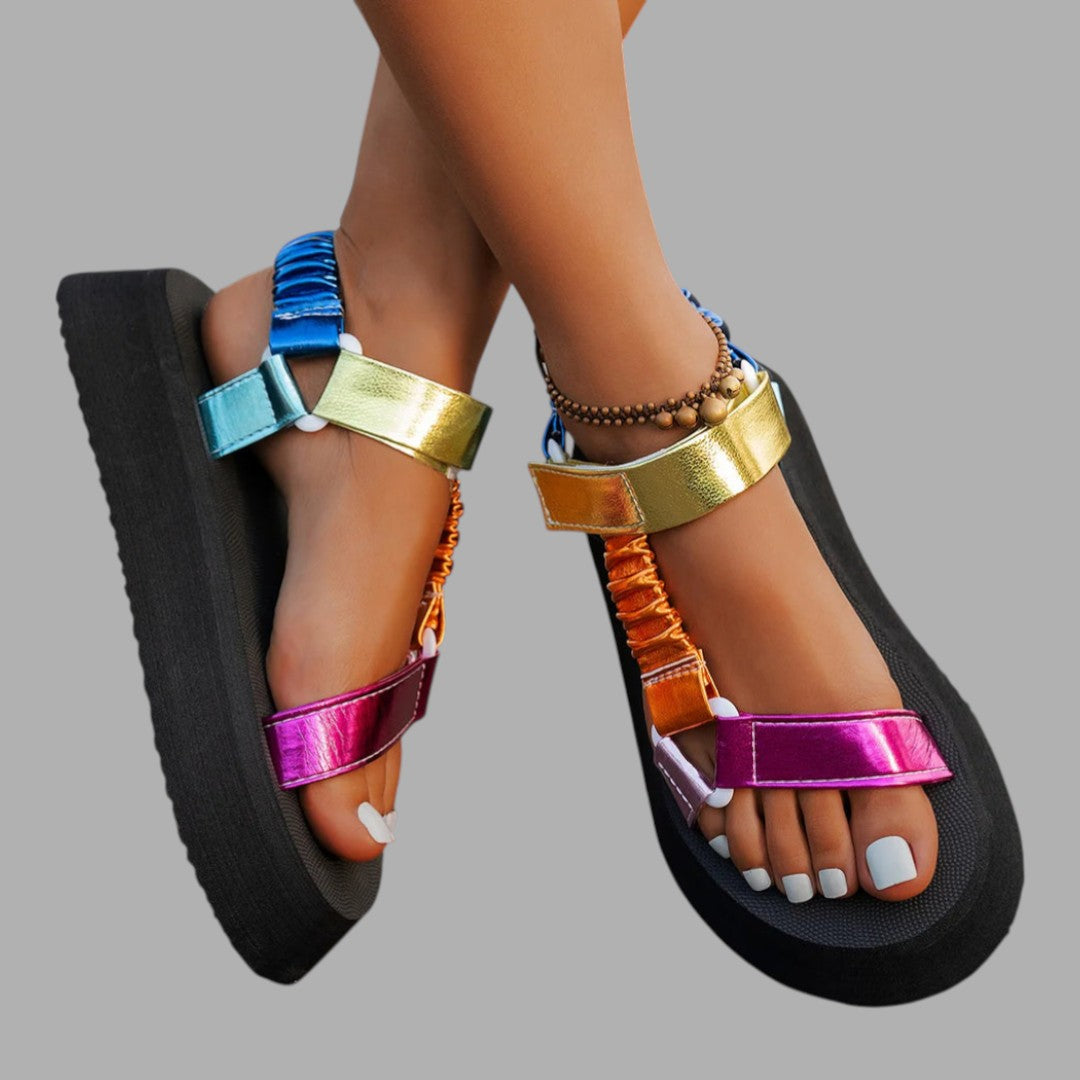 Comfortable women's iridescent platform sandals for a fashionable, elevated summer look or chic evening wear.