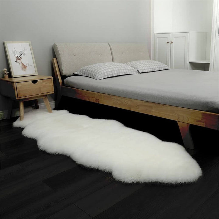 Textured irregular plush carpet with an organic shape, trendy home decor item
