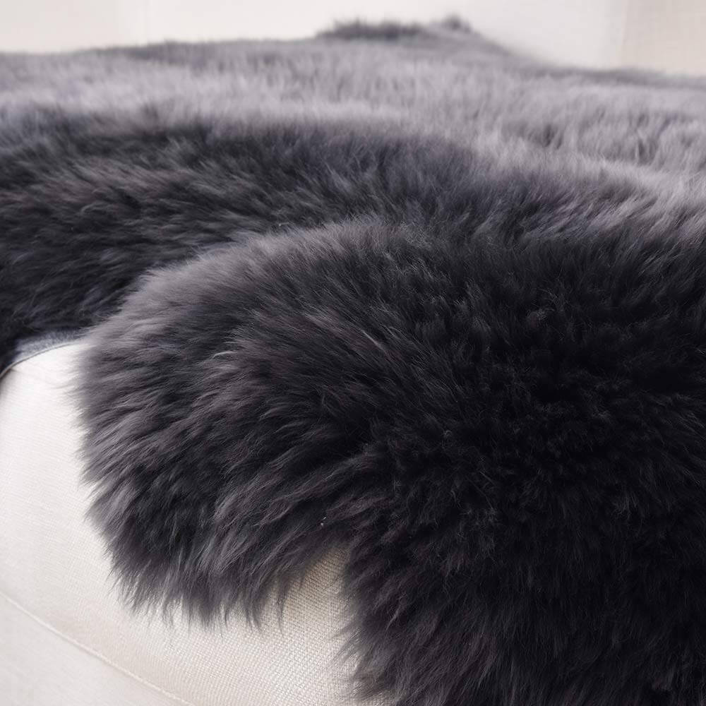 Overhead shot of a uniquely shaped plush area rug, perfect for home decor
