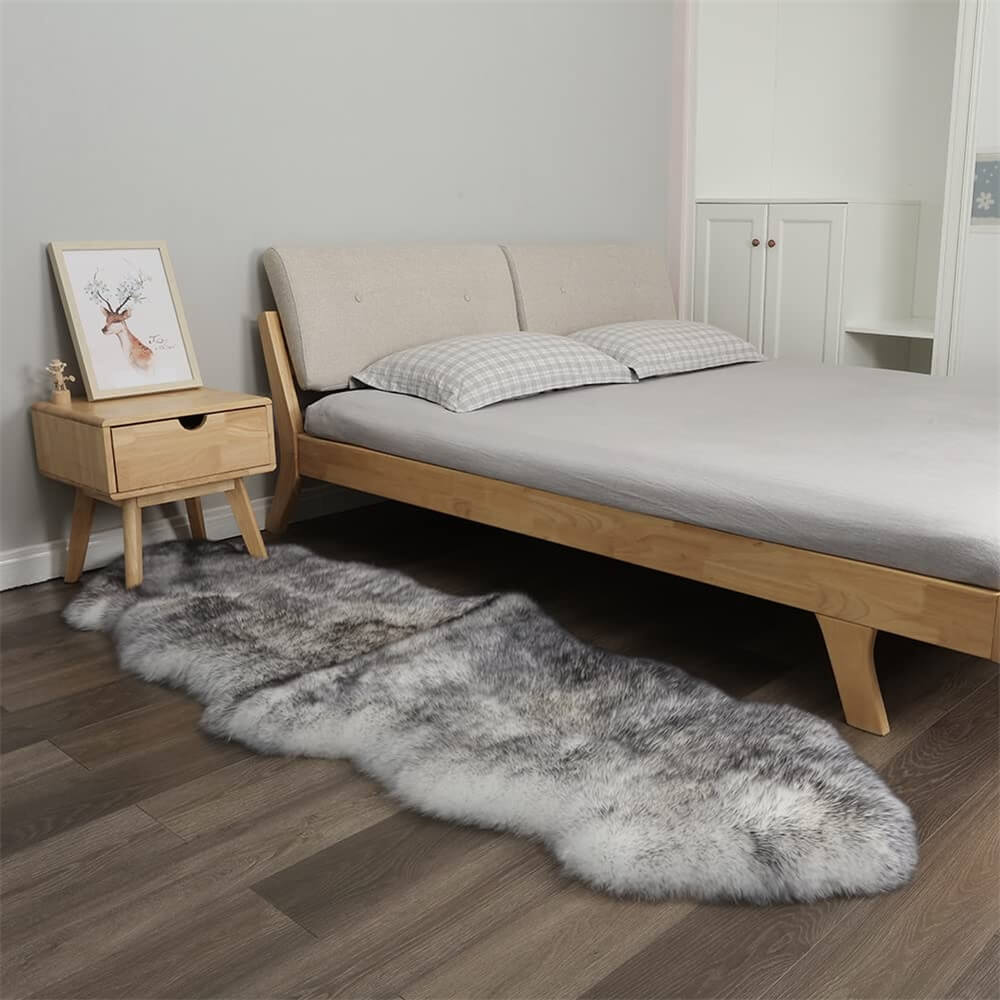 Irregular plush area rug creating a cozy atmosphere in a modern bedroom