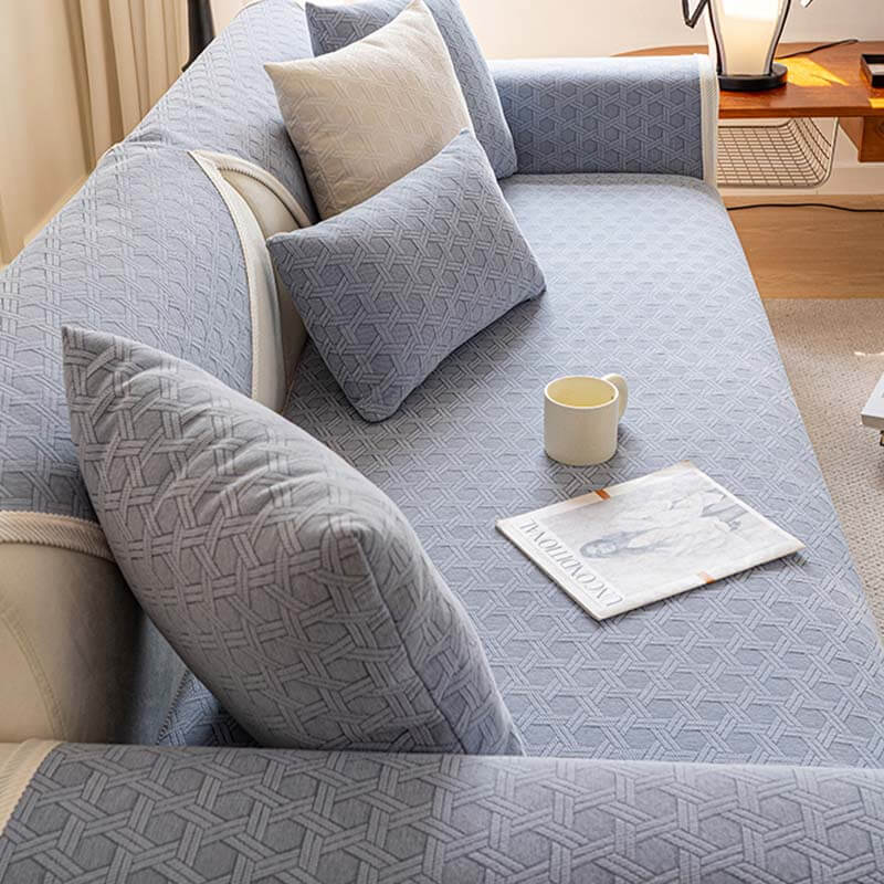 Textured jacquard chenille sofa cover, waterproof and oilproof, preserves upholstery.