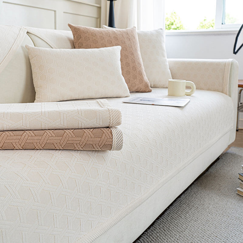 Sophisticated jacquard chenille sofa protector, waterproof, extending furniture life.