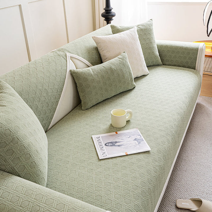 Thick jacquard chenille couch cover, waterproof, pet friendly, for ultimate furniture safeguarding.
