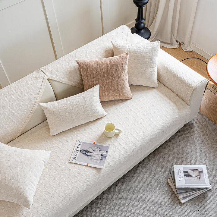 Jacquard chenille sectional sofa protector, waterproof fabric, perfect for high-traffic areas.