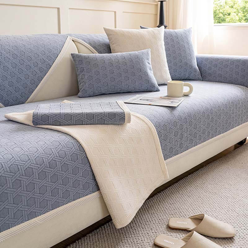 Elegant jacquard chenille couch cover, machine washable, waterproof, ideal for busy households.