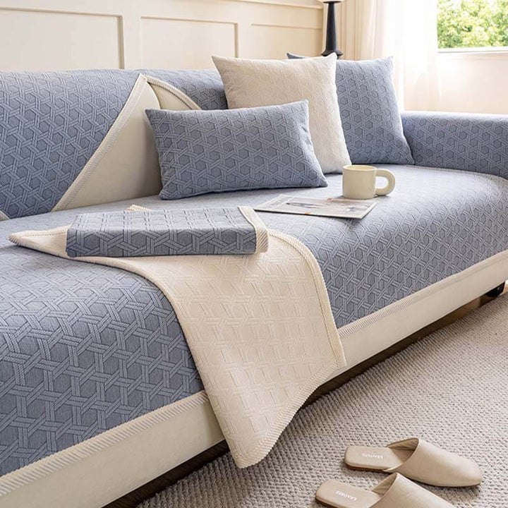 Elegant jacquard chenille couch cover, machine washable, waterproof, ideal for busy households.