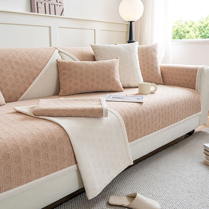 Waterproof chenille sofa protector, jacquard pattern, oilproof, perfect for pet owners.