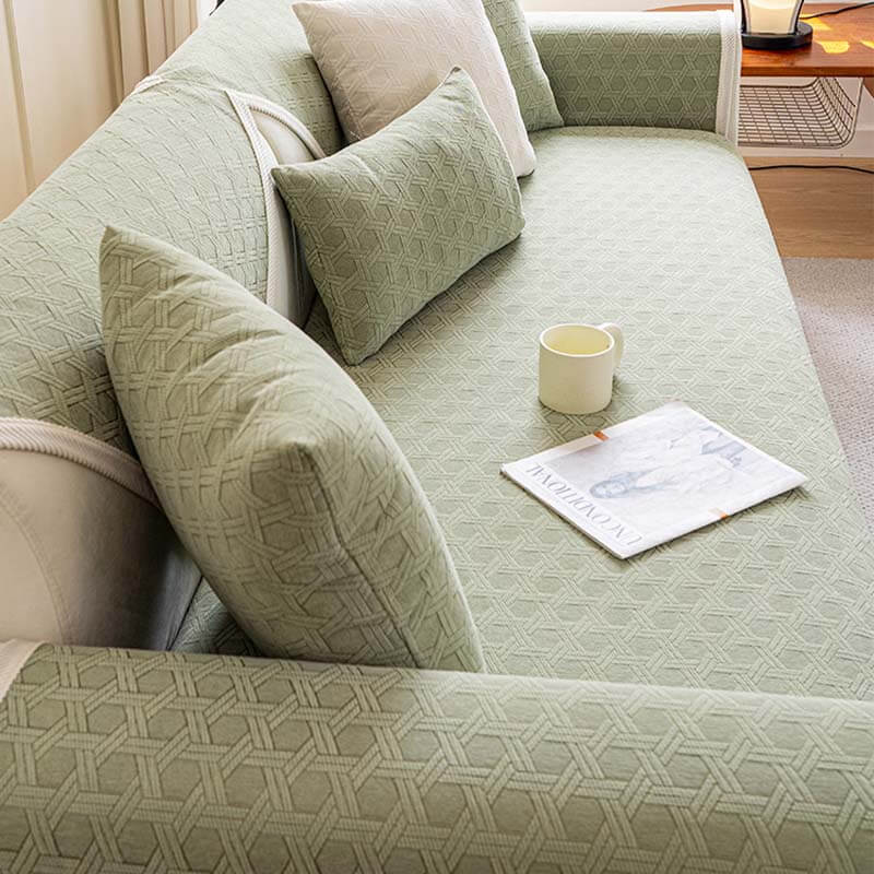 Stylish jacquard chenille couch protector, waterproof fabric, durable and machine washable.
