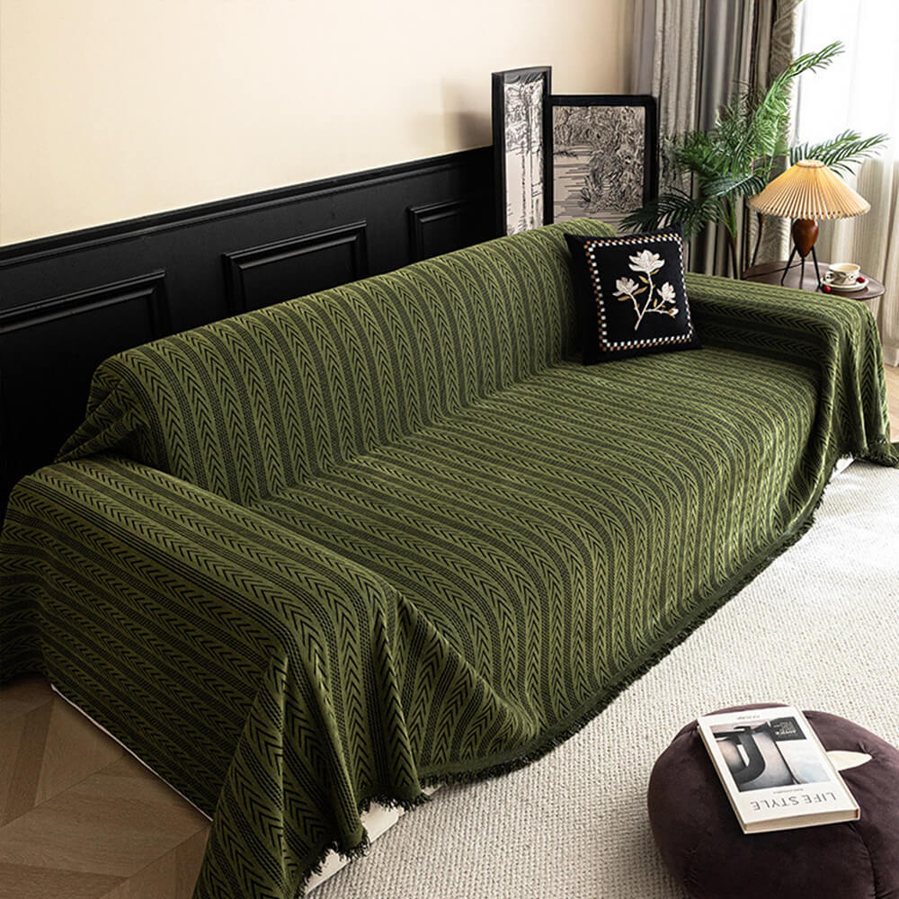 Sophisticated sofa protector: jacquard chenille fabric with delicate tassels, ultimate furniture cover