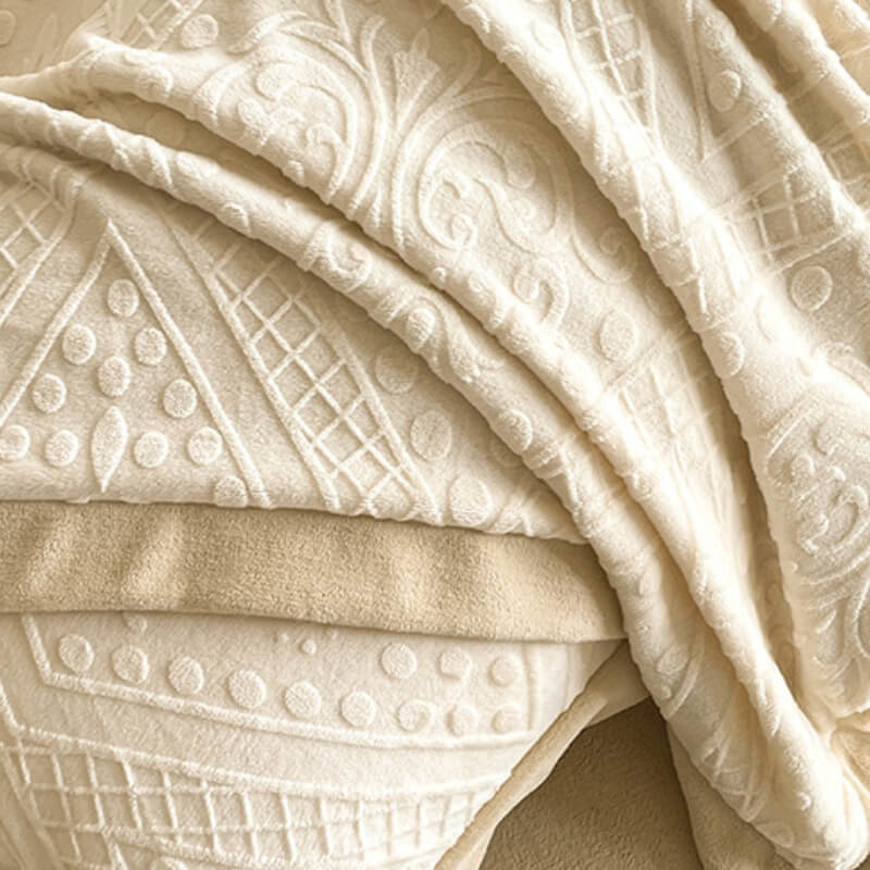 Soft to touch jacquard velvet sheets, providing warmth and sophisticated bedroom style.