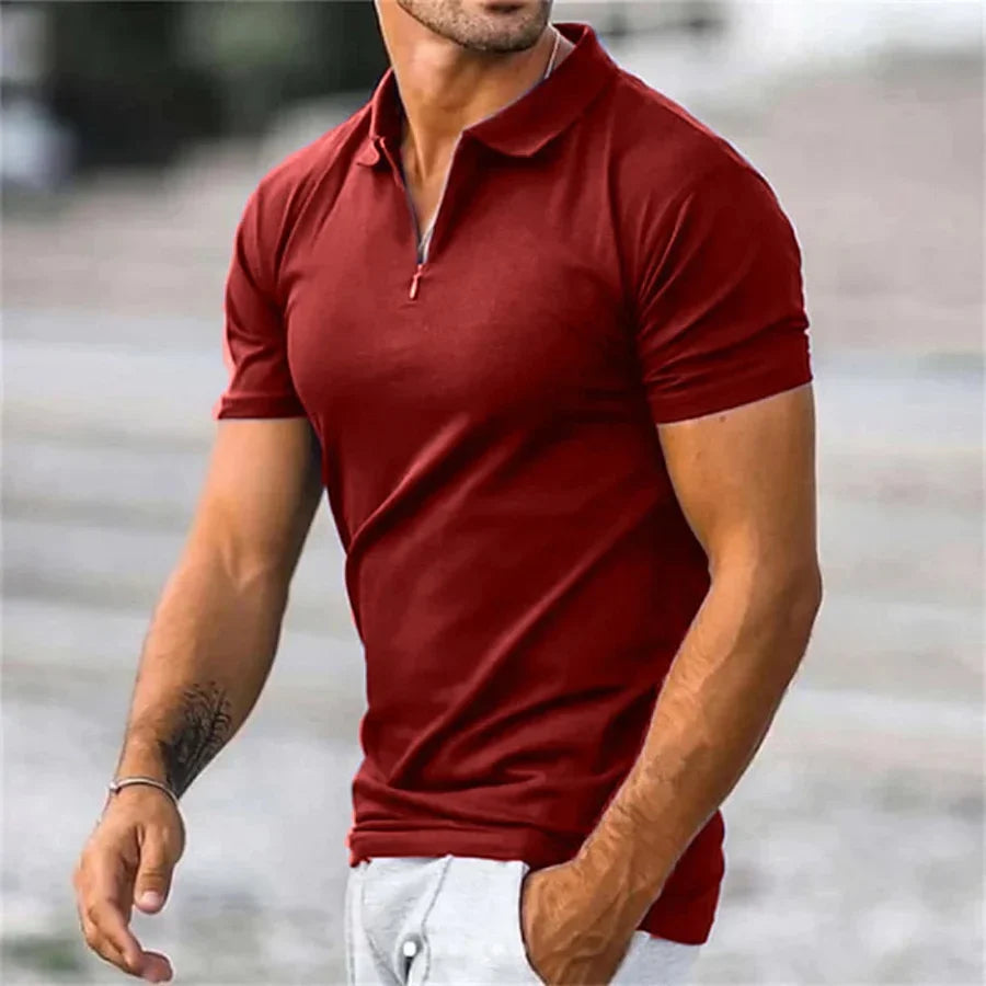 Refined men's knit quarter-zip polo shirt with a stylish collar. Great for smart casual and daily wear.