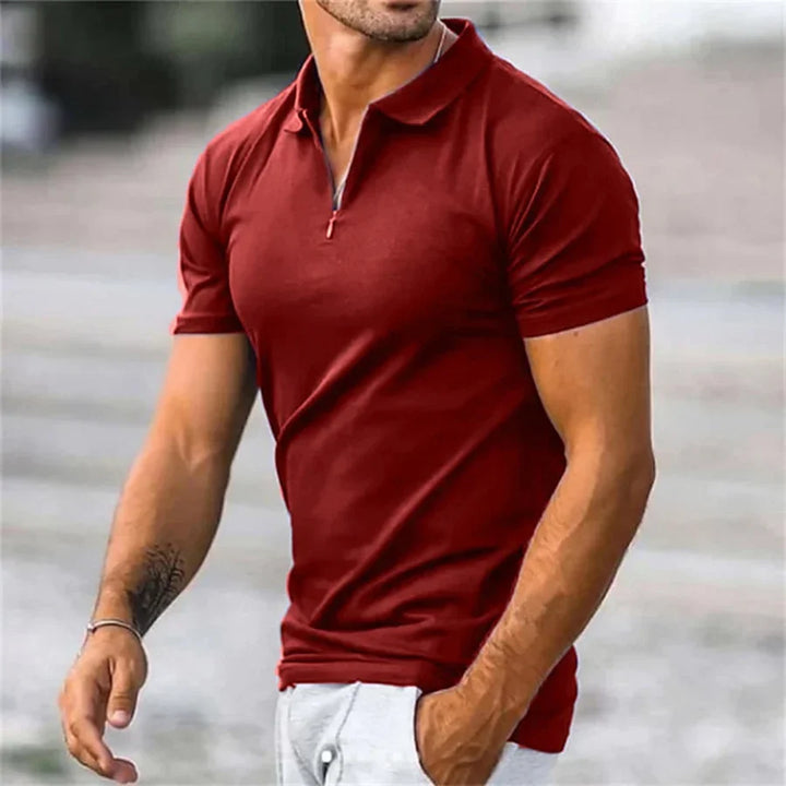 Refined men's knit quarter-zip polo shirt with a stylish collar. Great for smart casual and daily wear.