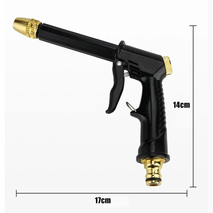 JetSpray high-pressure water gun connecting to a garden hose for efficient outdoor cleaning & pressure washing.
