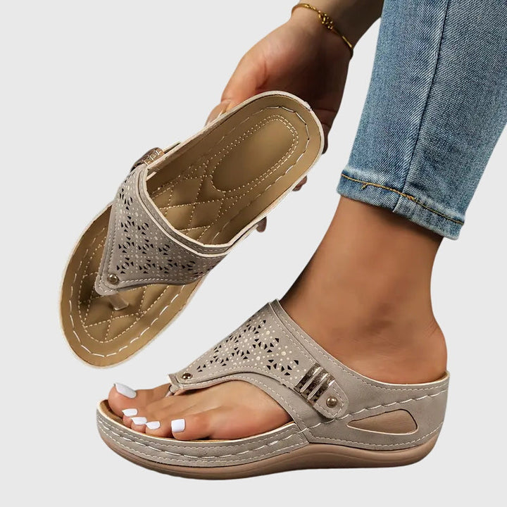 Casual women's Kaylie wedge sandals, perfect summer slip-ons with orthopedic arch support for comfort.