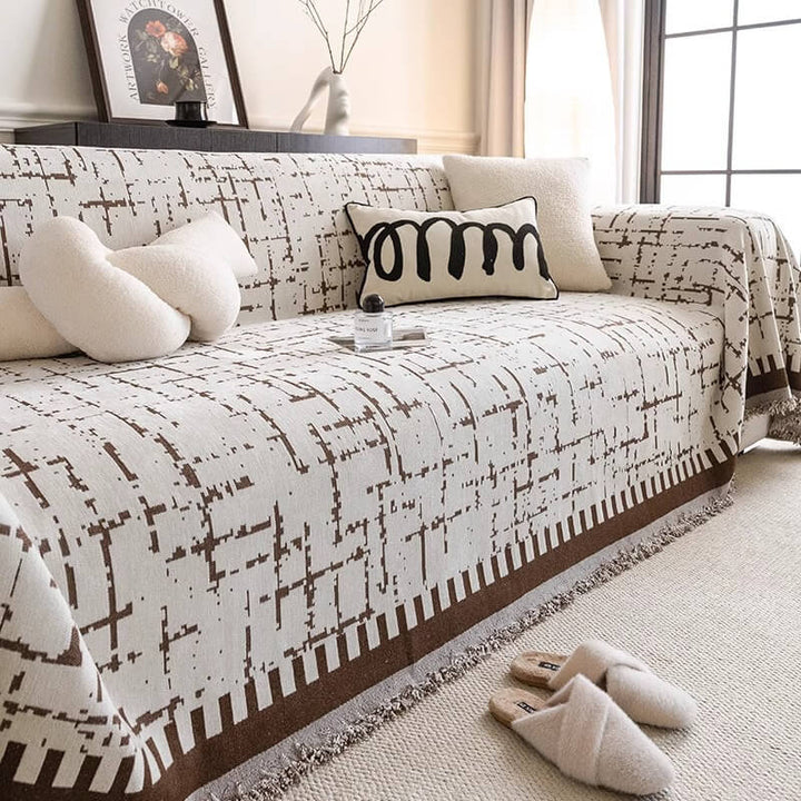 Khaki chenille couch cover, pet friendly, anti-scratch sofa protector for living room decor
