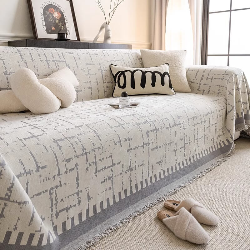 Close-up of textured chenille fabric, durable and anti-scratch for pet friendly homes