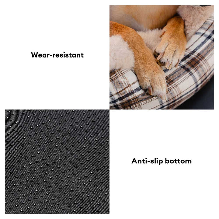 Fluffy grey dog car seat with adjustable straps, a cozy travel accessory for pets.