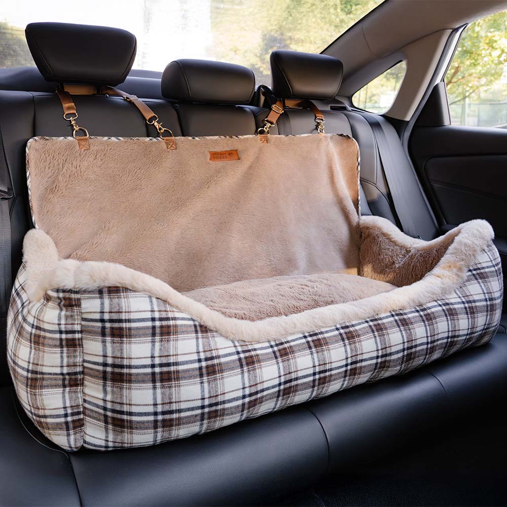 Dog safety booster seat in grey, a plush travel accessory for small and medium dogs.
