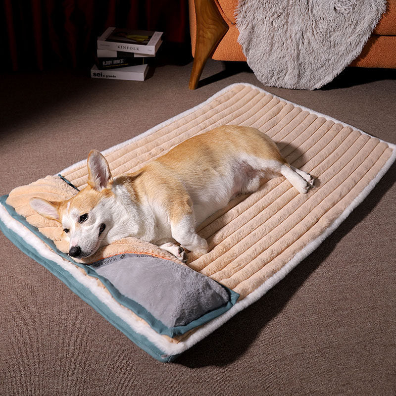 Unisex ergonomic pet mat in khaki, a comfortable dog bed designed for joint support.