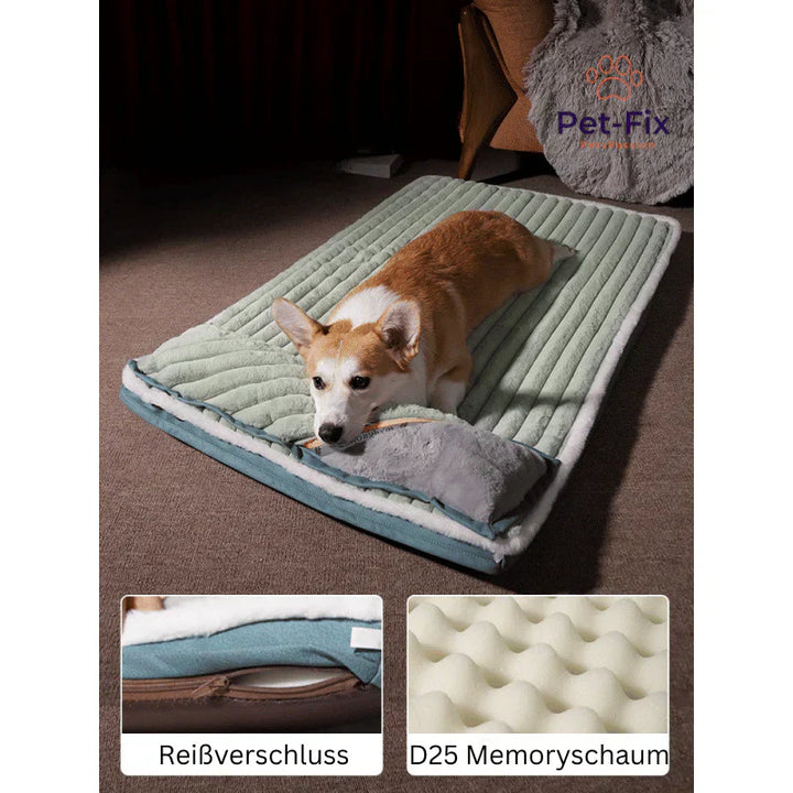 Travel-friendly khaki pet bed with ergonomic design for dog comfort and joint support.
