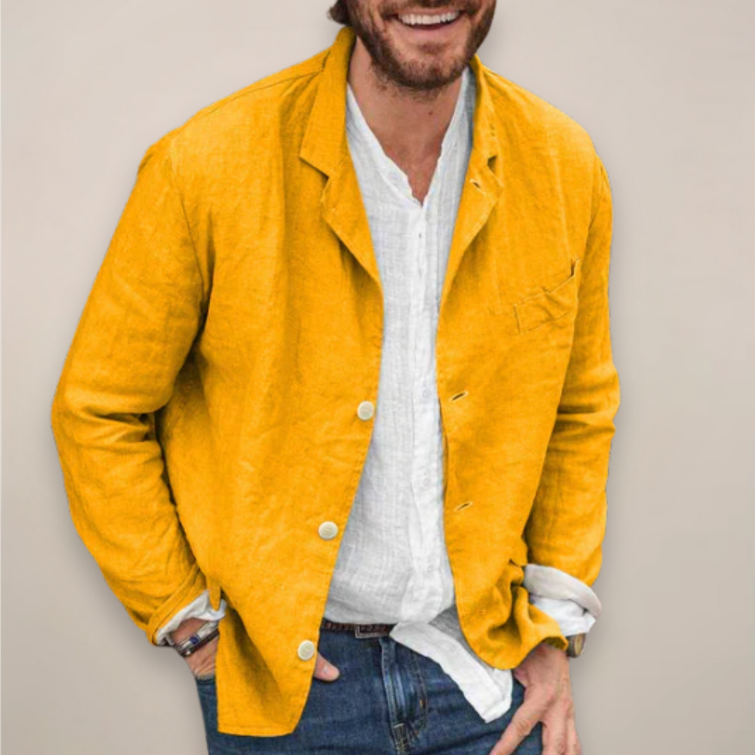 Purple men's relaxed fit blazer jacket. Unique smart casual outerwear, perfect for a stylish everyday look.