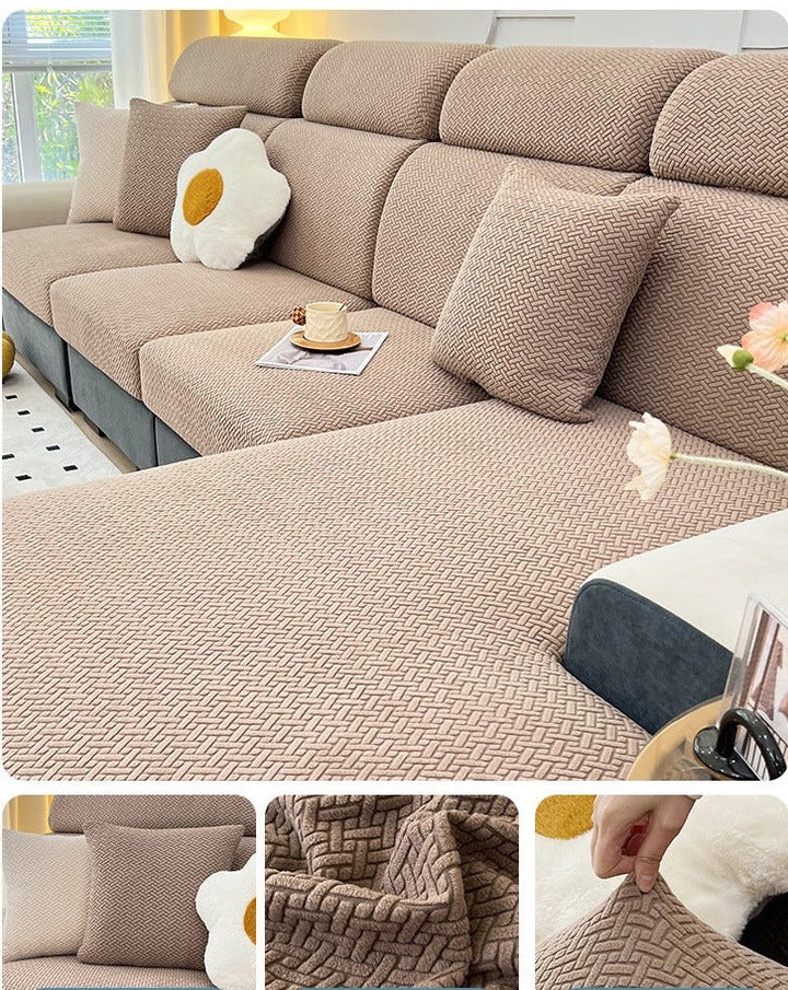 Blue modern slipcover on a sofa, washable furniture protector for pets and everyday use