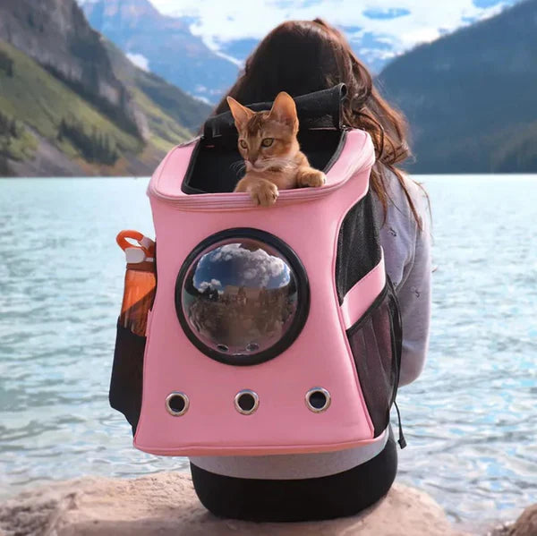 Khaki pet travel carrier for cats and small animals, ventilated mesh, comfortable pet transport bag.