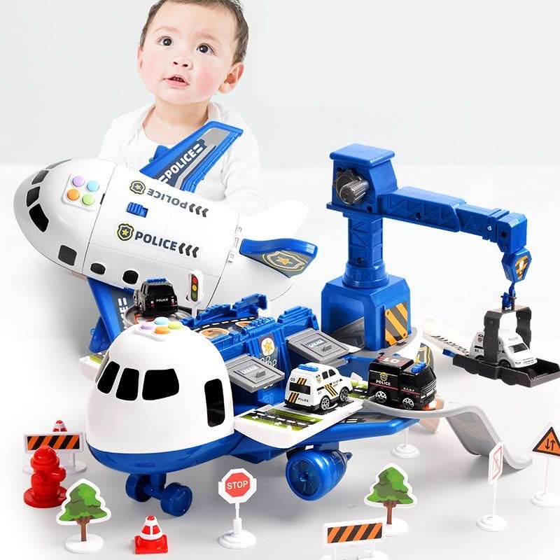 Toy playset: Adventure plane and assorted vehicles for kids' engaging imaginative play.