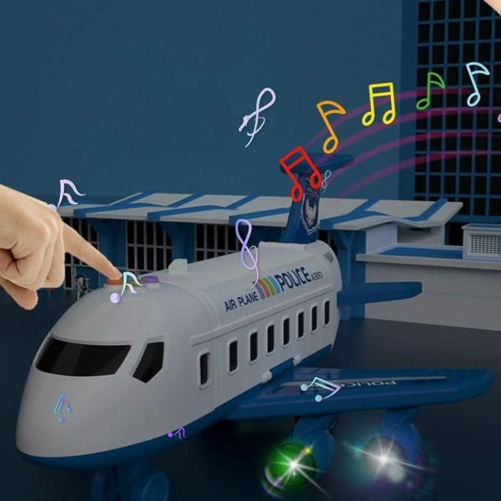 Durable plastic airplane and vehicle playset for children's adventure and creative fun.