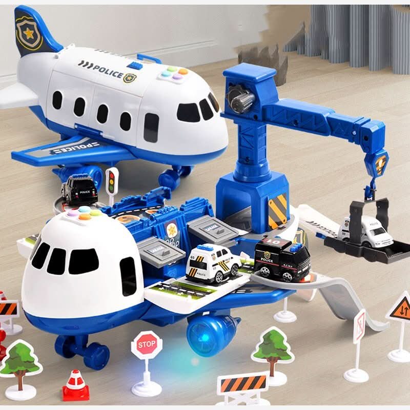 Kids' adventure playset including a large toy plane and several land vehicles for hours of play.