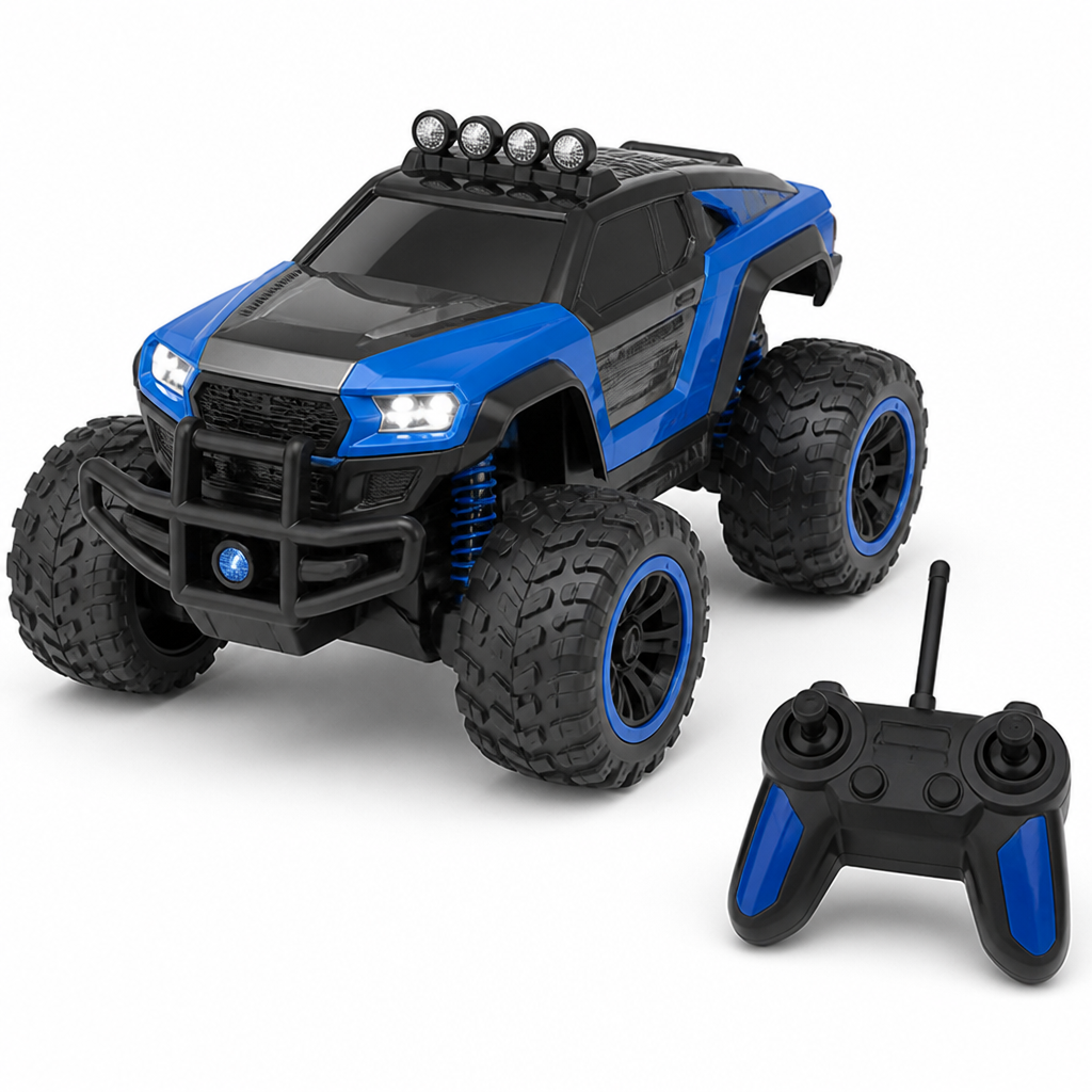 Kids' all-terrain RC truck, a 4x4 off-road remote control car with bright LED lights, perfect toy gift for boys & girls.