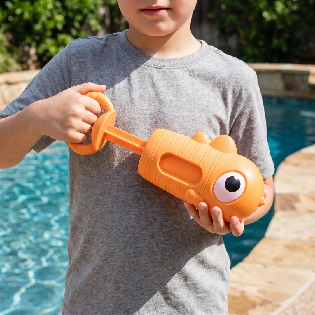 Vibrant animal water squirter, a fun manual toy for children's pool and bath play.