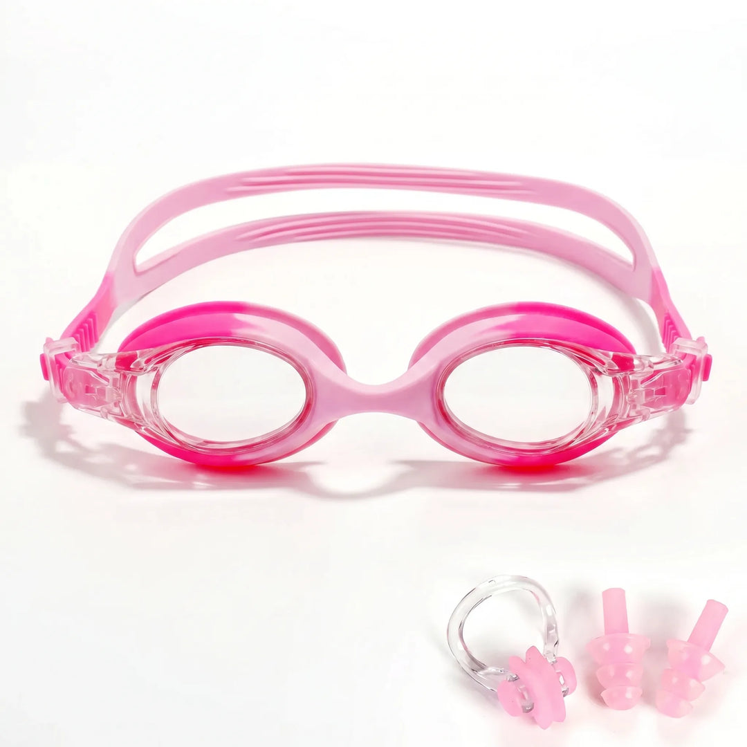 Children's swim goggles with easy adjust strap, designed for youth comfort & anti-fog clarity in water sports.