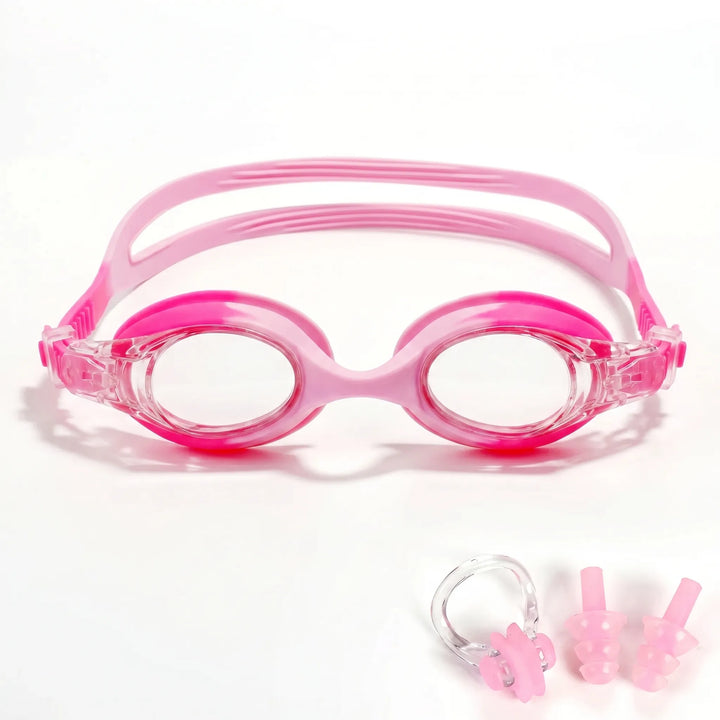 Children's swim goggles with easy adjust strap, designed for youth comfort & anti-fog clarity in water sports.