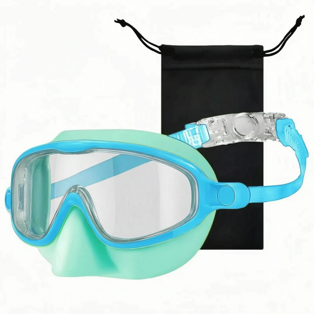 Comfortable kids swim mask, anti-leak with integrated nose cover. Wide view & easy adjust for young swimmers.