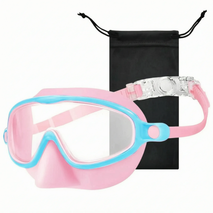Swimming gear: kids anti-leak mask with nose cover. Dive in confidently with wide view & easy adjust.