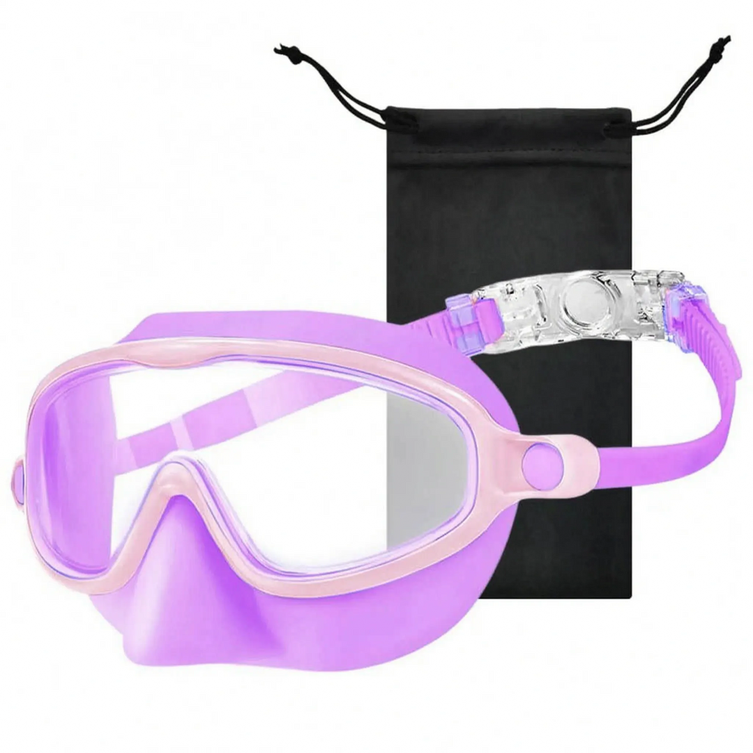 Kids anti-leak swim mask with built-in nose cover. Comfortable, wide view for enjoyable swimming.