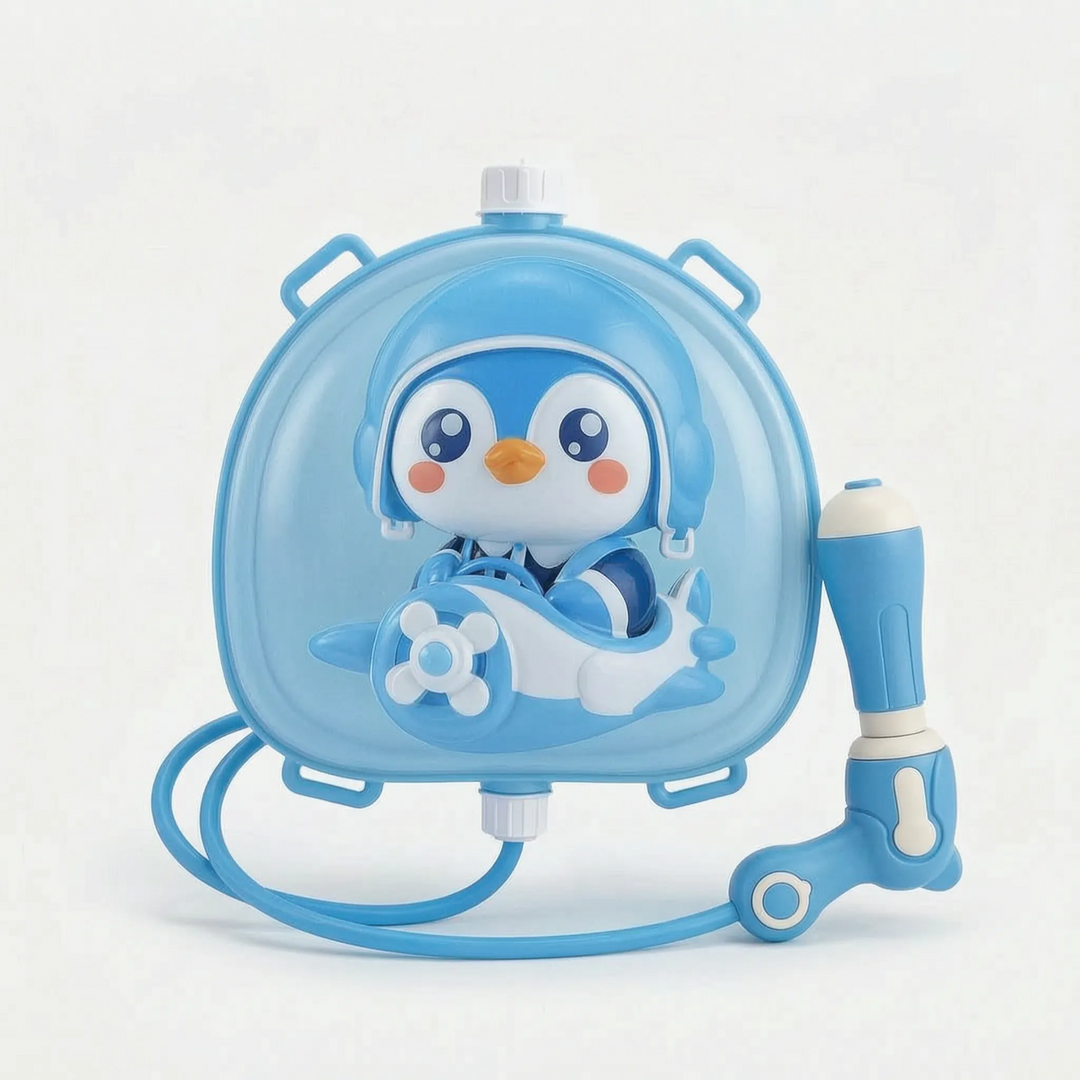 Ergonomic backpack water blaster for children, featuring pump action for endless outdoor summer water fun.