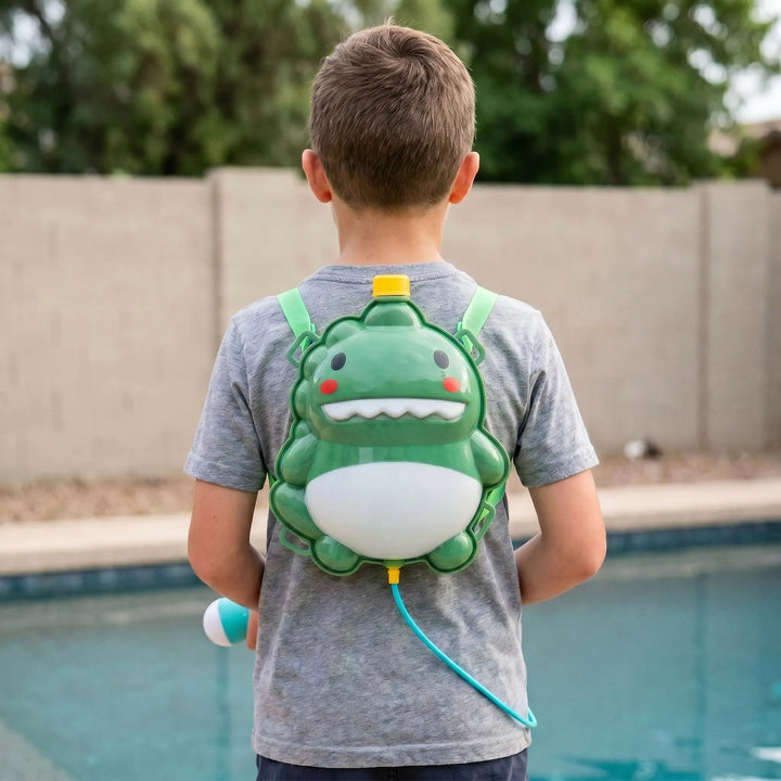 Kids' backpack water blaster with large capacity tank for endless summer outdoor fun.