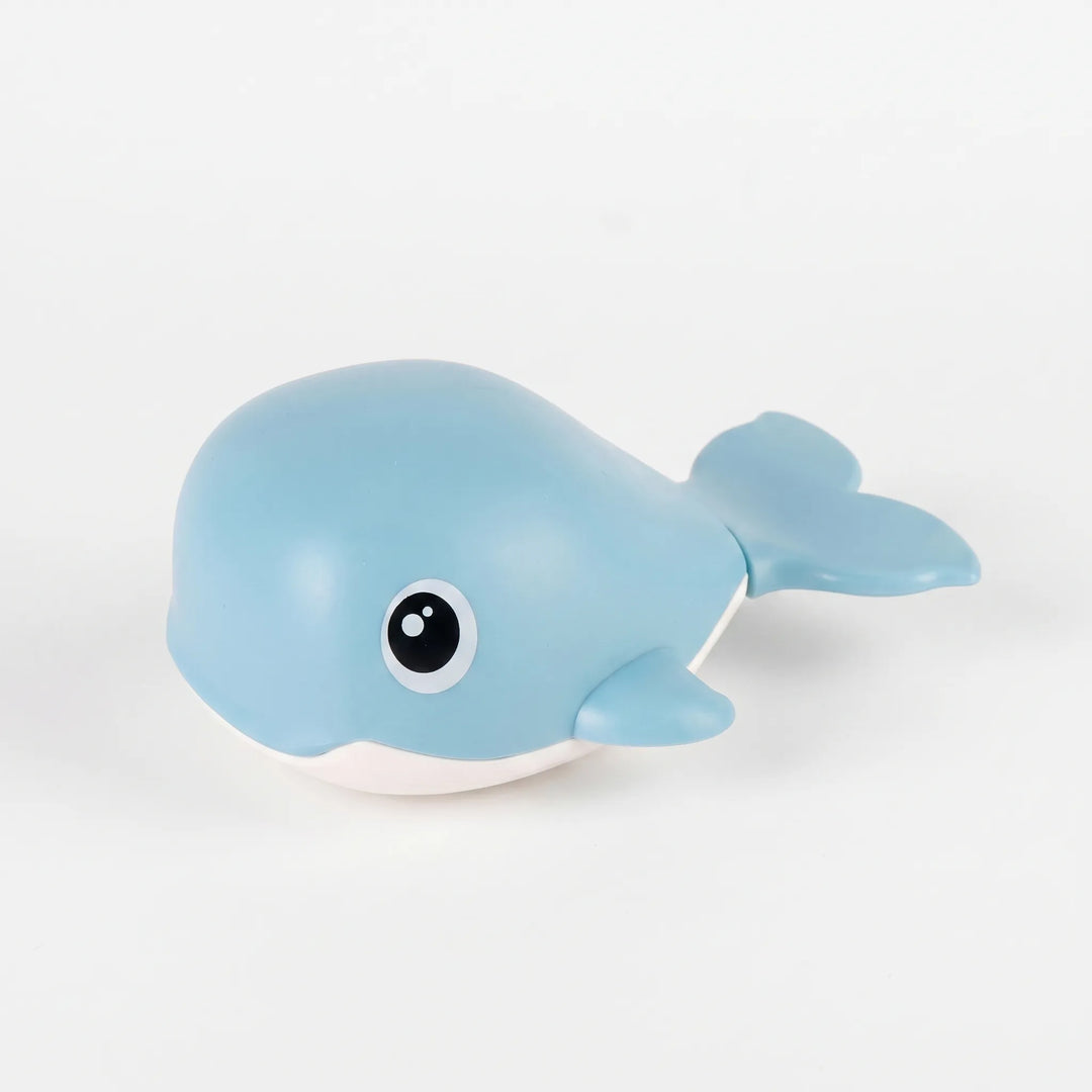 Colorful wind-up floating whale bath toy set for babies & toddlers. Enjoy battery-free water play.