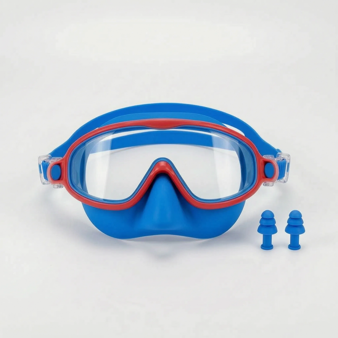 Durable children's swim mask with nose cover & adjustable strap for swimming, diving, and pool play.