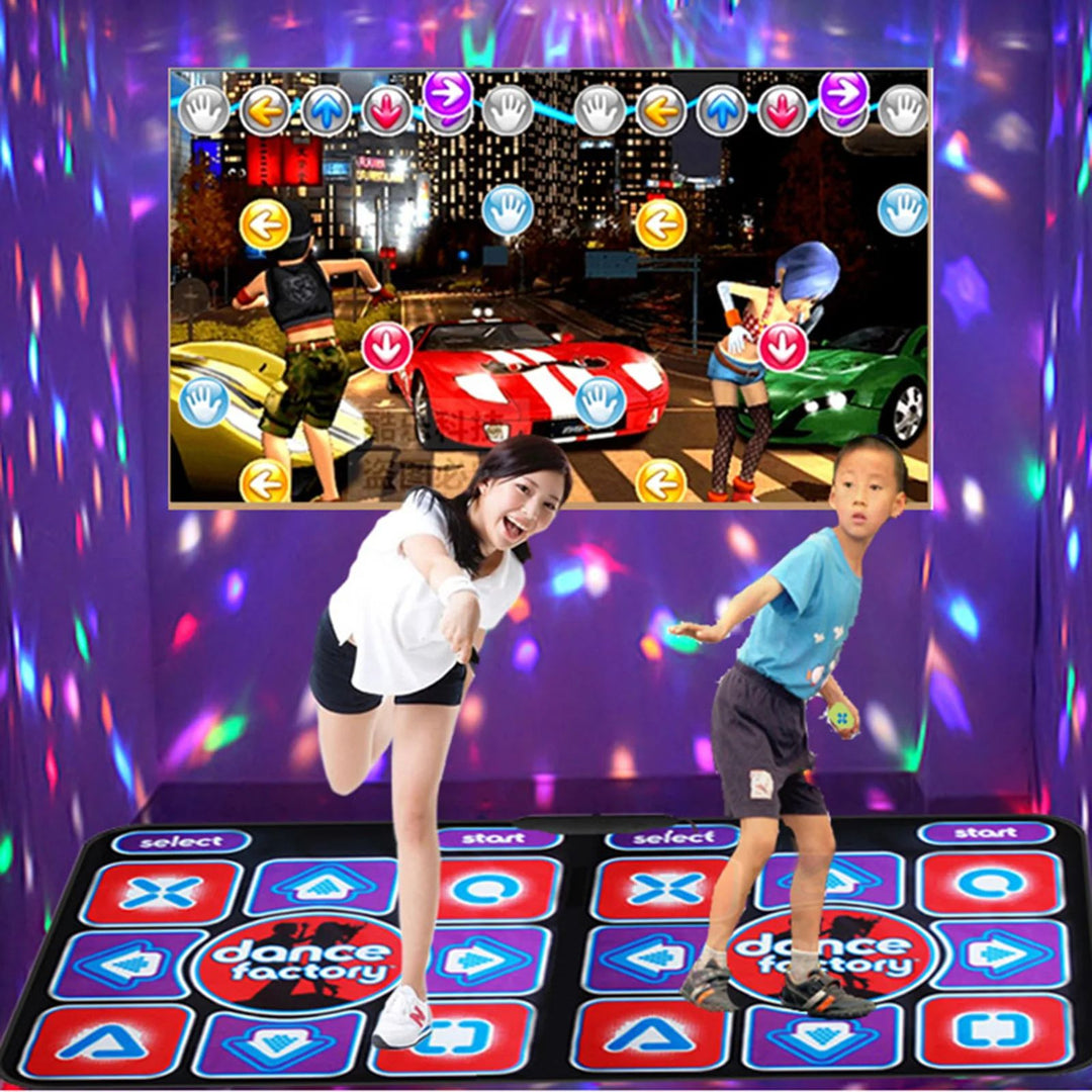 Children's interactive dual dance mat, a two-player fitness and music game. Perfect indoor family fun activity.