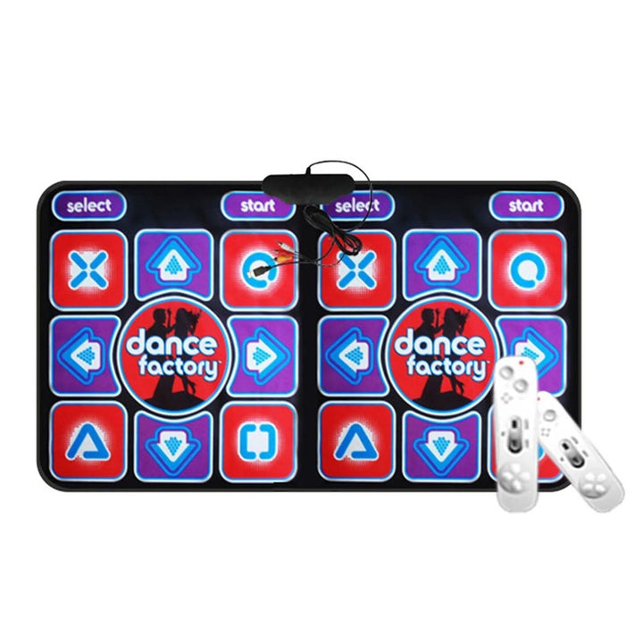 Kids' double dance mat, a fun interactive music game with remote control. Two-player fitness toy for indoor family fun.