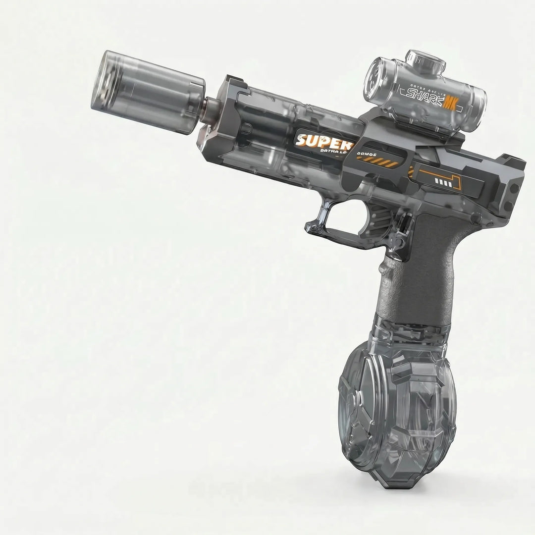 Automatic electric water gun toy for kids, featuring bright LED lights. Great for outdoor water play & summer games.