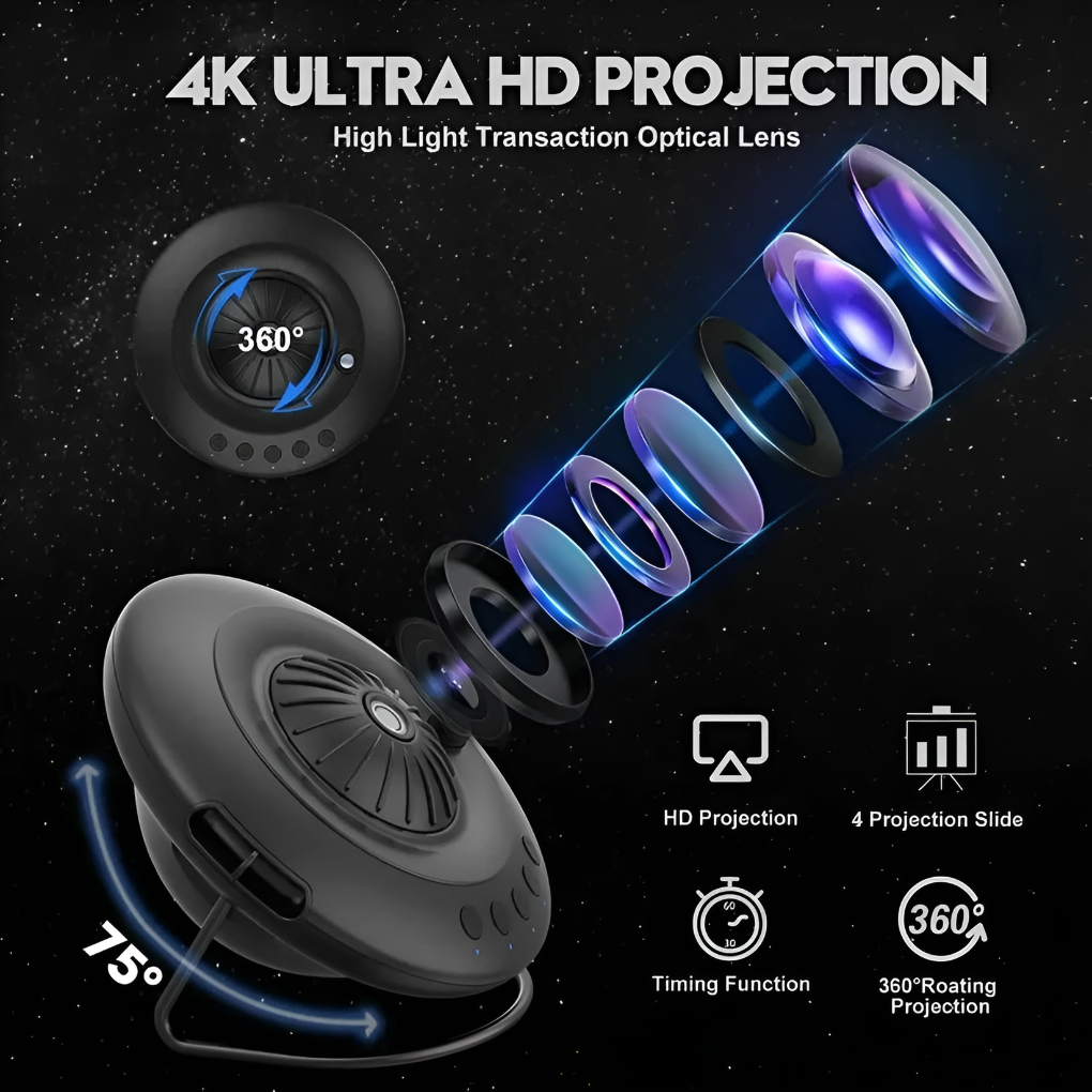 Kids galaxy projector with planetarium & starry night effects. Perfect for kids room decor, a magical space light experience.
