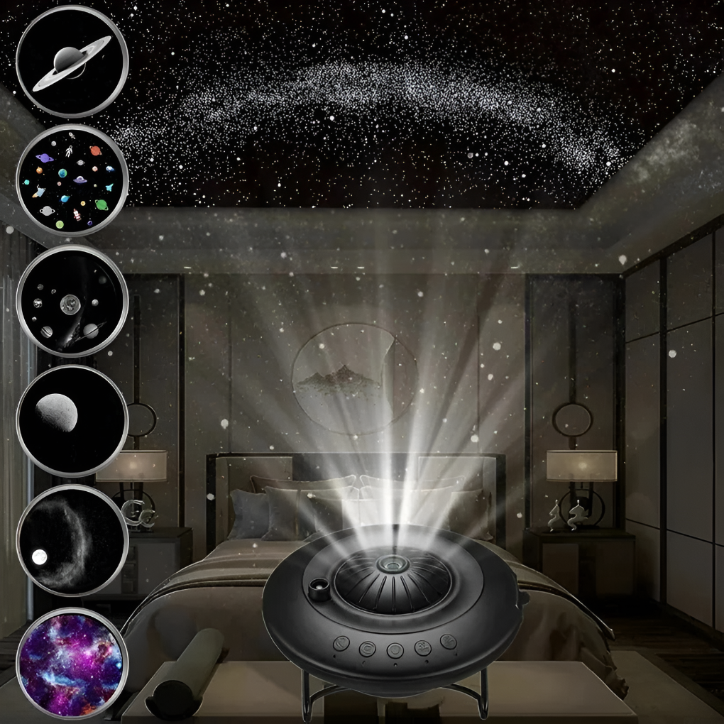 Nebula lamp & star projector creating a celestial display. Transforms rooms into a starry night sky, ideal for mood lighting.