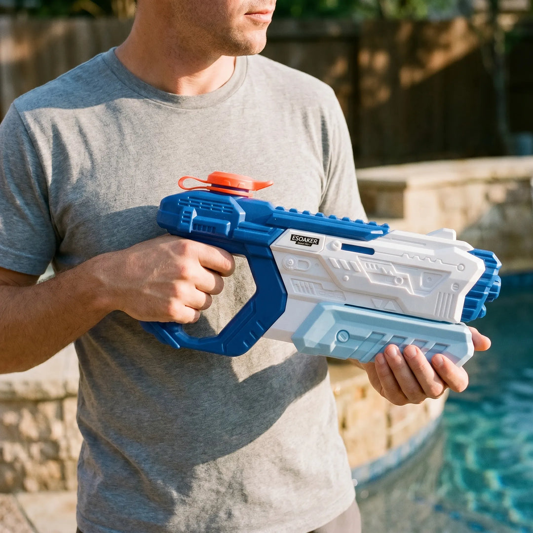Kids' high-capacity water blaster for extended outdoor summer play. Perfect for pool, beach, or backyard fun.