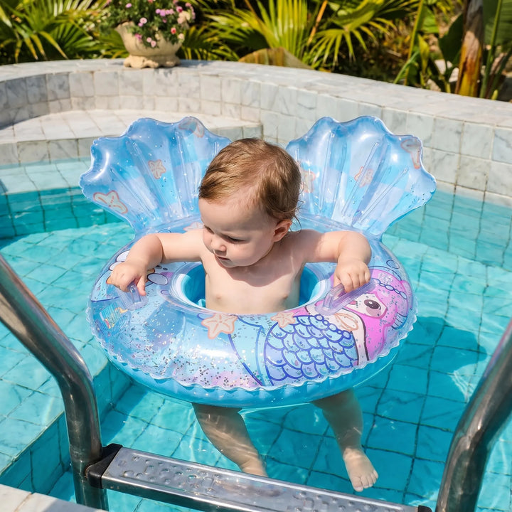 Kids' inflatable mermaid pool float, vibrant and fun for summer swimming and toddler water play.