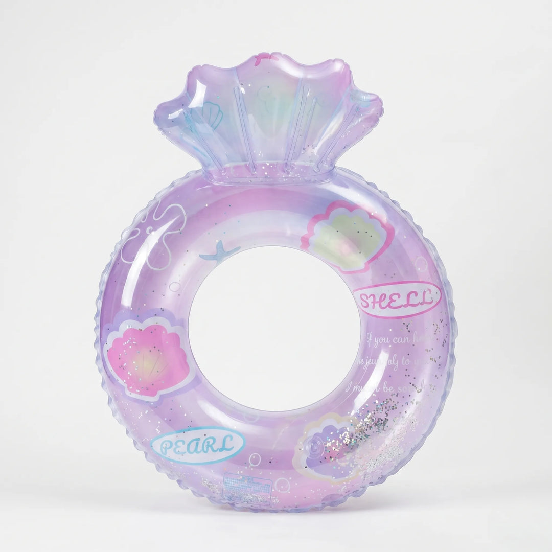 Family enjoying a sunny day with kids' inflatable mermaid pool float, perfect for summer pool parties & outdoor fun.